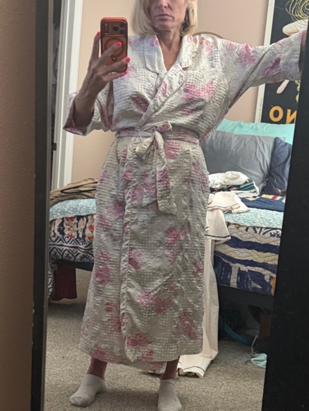 Vintage Light Pink Floral Quilted Robe